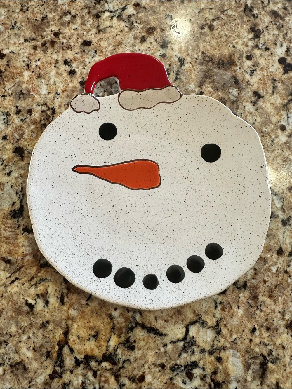 Grasslands Road Snowman Ceramic Plate - Red Hat, Orange Nose